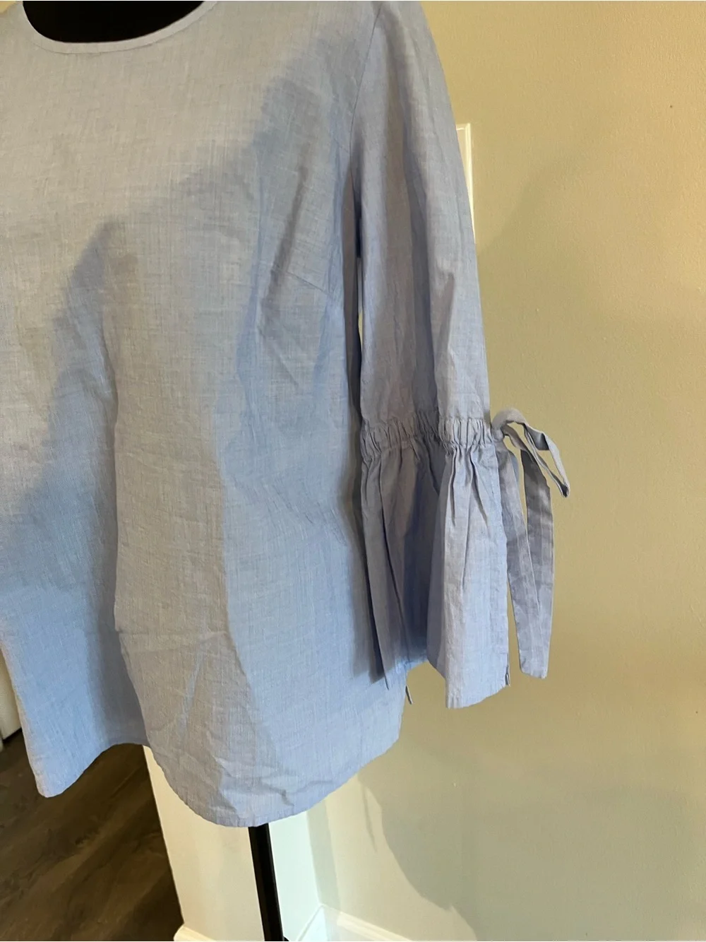 J. Crew Light Blue Bell Sleeve Tie-Detail Blouse